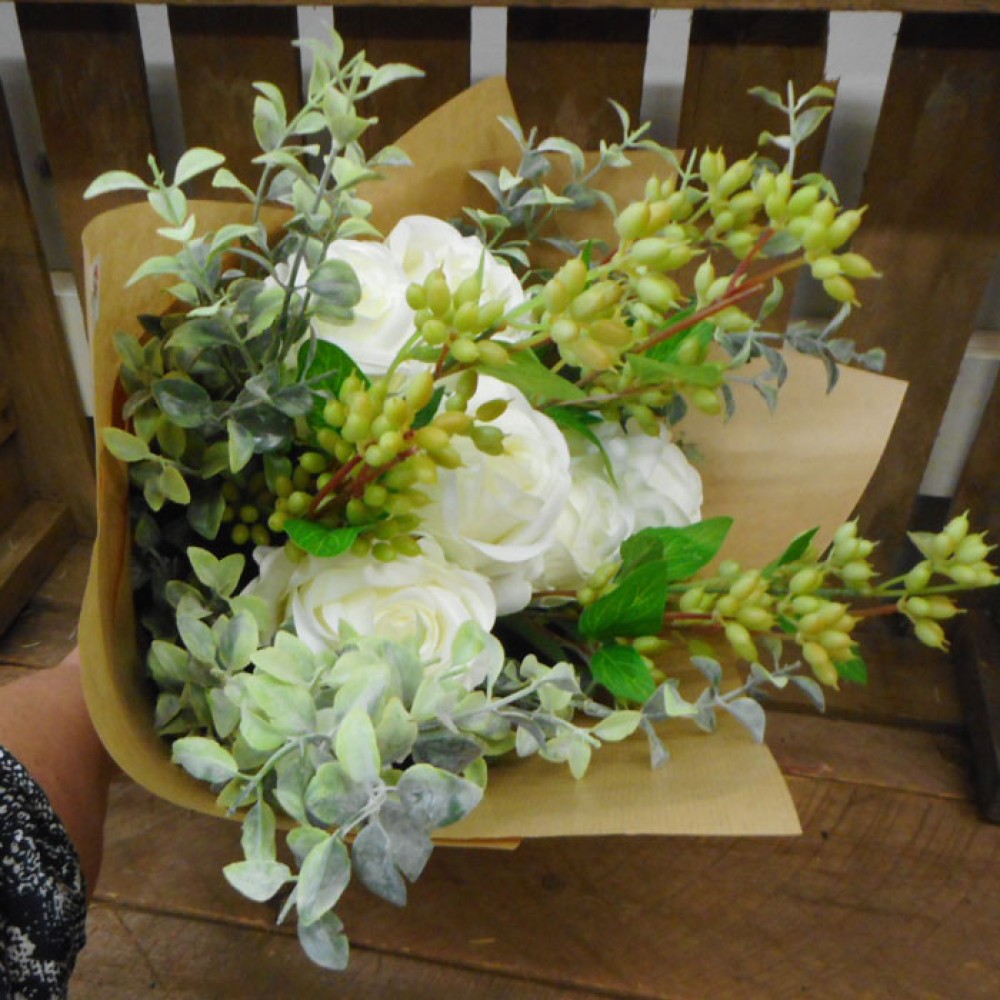 Classic Roses Faux Flowers Gift Bouquet White Gift Bouquets